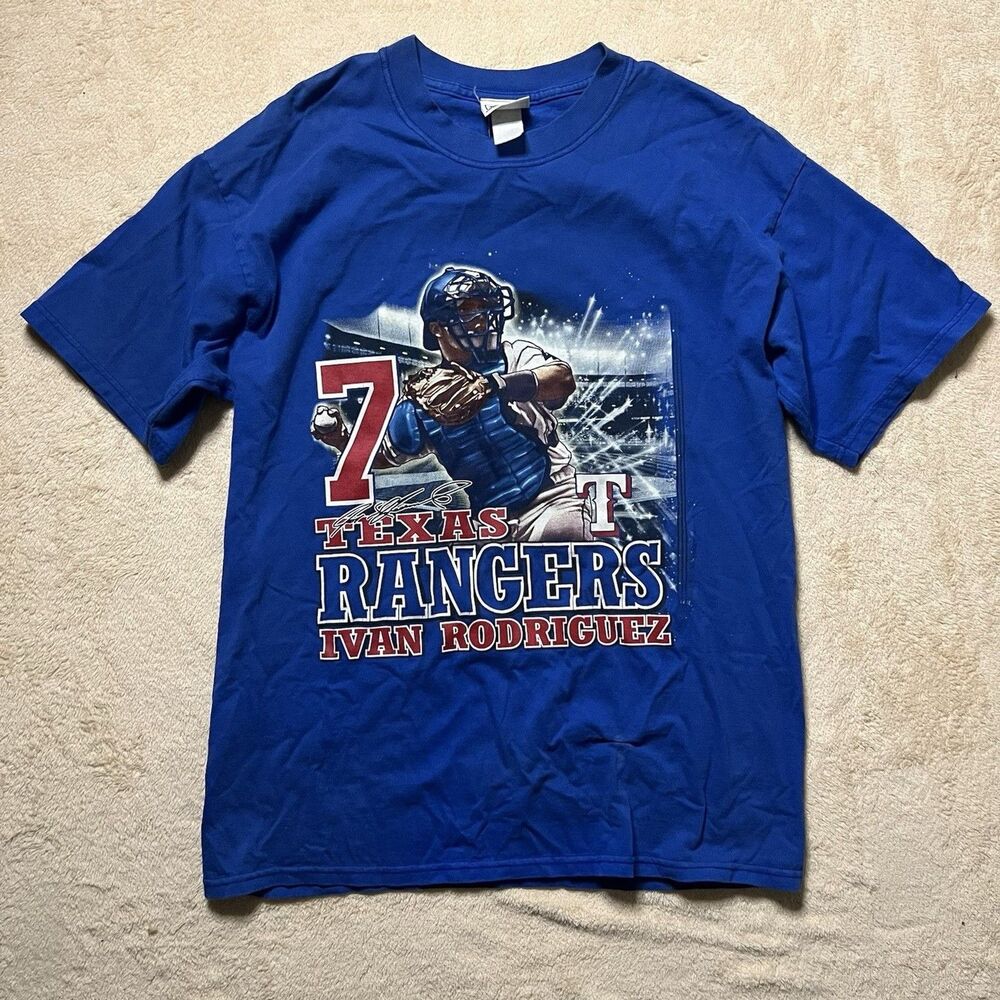 Ivan Rodriguez Size L Texas Rangers Vintage 00s T-Shirt Large MLB Lee Sports